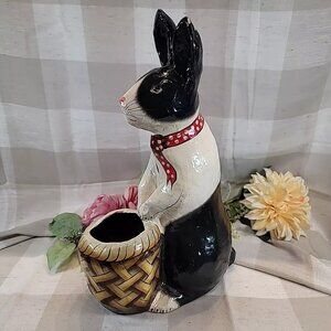 Paper Mache Painted Easter Bunny Dutch Rabbit Basket Candy Holder Vintage 17"